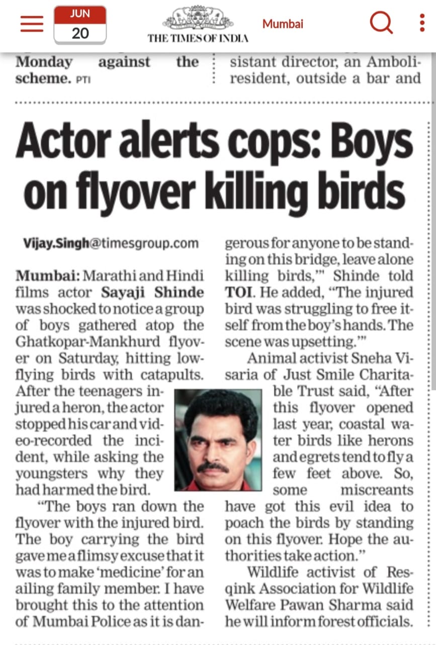 Sahyadri Devrai, Alerting the system on killing of birds at Ghatkopar - Mankhurd Flyover  